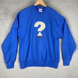 Vintage‎ Guess Mens Sweatshirt XL Blue Made in USA Sweater Spell Out Embroidered